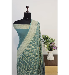 Sari Banarasi en Georgette Khaddi Pur, Tissage à la Main, Tissu Fin, Élégant, Tissage Zari, Protection Solaire, Séchage Rapide, Vêtement de Fête Traditionnel - Product Image 3