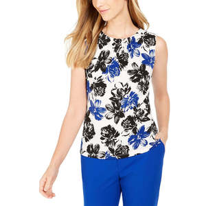 Top Plissettato Traspirante con Stampa Floreale da Donna Calvin Klein, Bianco, Taglia X-Large - Product Image 1