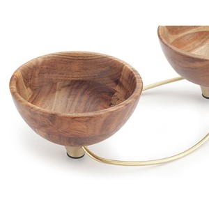 Juego de cuencos de madera doble con soporte de hierro dorado elegante hecho a mano con técnica pulida para servir aperitivos, aperitivos, salsas, estilo de fiesta - Product Image 2