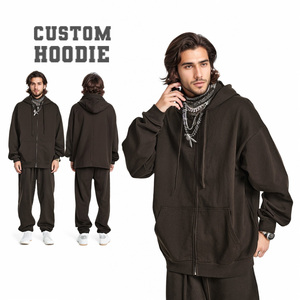 Vente en gros en vrac de vestes vierges en coton de haute qualité 440 g/m² en éponge française patchs de broderie personnalisés sweat à capuche zippé uni pour hommes - Product Image 1