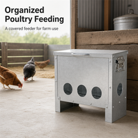 Mangeoire automatique pour poulets JH-Mech avec poignée à loquet, sans gaspillage, 25 livres, 4 ports, en métal argenté, mangeoire automatique pour volailles