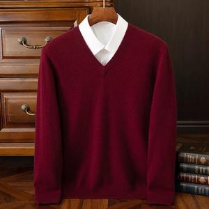 Cachemire automne hiver multicolore affaires hommes col en v à manches longues pull pull intelligent décontracté doux confort tricots hauts - Product Image 6