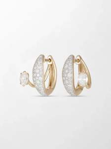 Pendientes de Aro con Diamantes Ovalados Cultivados en Laboratorio, 1.92 Ct, Color GH, Claridad VS, 72 Piedras, Oro Amarillo de 14K, Diseño de Línea Curva - Product Image 3