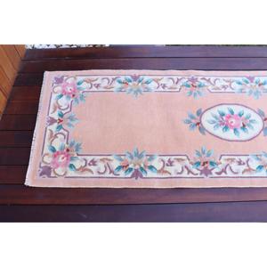 Tapis turc, tapis vintage 2,2x11,2 pieds, tapis persan en laine rose et bleu - Product Image 4