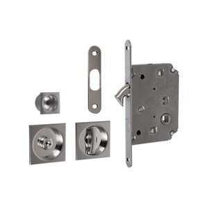 Lock <b>for</b> <b>sliding</b> <b>door</b> with square <b>handle</b>, Chrome, WC - Product Image 1