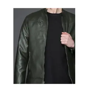 Vente en gros sur mesure en cuir de vache véritable pour hommes col montant imperméable coupe-vent automne chaud respirant veste en cuir - Product Image 3