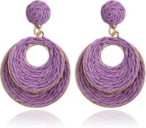 ต่างหูห่วงปาล์มทำด้วยมือสำหรับผู้หญิงเครื่องประดับแบบห้อยสไตล์โบฮีเมียนน้ำหนักเบาวันหยุดพักผ่อนชายหาดในฤดูร้อนดีไซน์แบบฟางทรงรีทรงกลม - Product Image 1