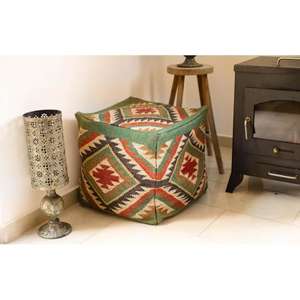 Puf de Cuero Marroquí Hecho a Mano, Otomana Tradicional Artesanal, Decoración del Hogar, Asiento Boho para Sala de Estar - Product Image 1