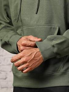 Green Loose Hoodie <b>for</b> <b>Men</b> Oversized Baggy Style <b>Thermal</b> Fleece Pullover Drop Shoulder Custom Logo <b>for</b> Winter OEM Service - Product Image 5