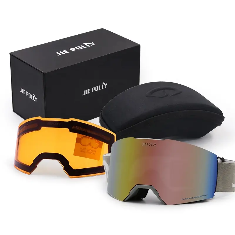 Aangepaste OEM-logo Anti-condens luxe buiten magnetische lens meekleurende snowboard-sneeuwsportbril Otg-skibril snowboarduitrus