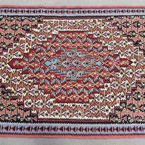 Turkish Small Rug, 2.6x3.7 ft Vintage Rug, <b>Red</b> Kilim <b>Wool</b> Rug - Product Image 3