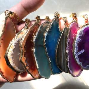 Ensemble de pendentifs en agate mélangée de deux pièces pierres colorées naturelles plaqué or fabrication de bijoux composants de collier - Product Image 3