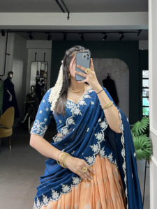 Qualité supérieure Vichitra Soie Dupatta Zari Kota Paillettes Broderie Banglory Designer Banglory Blouse pour Fête Lehenga Choli - Product Image 2