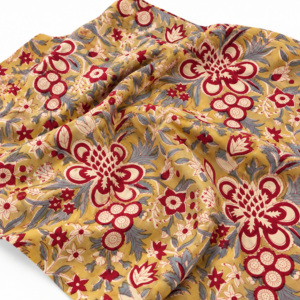 Tissu en voile de coton peigné léger imprimé à la main Pinksa Fashion, motif feuillage jaune et bleu, accessoires pour filles - Product Image 6