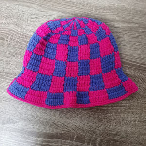 Wholesale Hot Selling Colorful Handmade Crochet Bucket <b>Hat</b> Plaid Pattern Autumn and Winter Crocheted <b>Hat</b> Suitable for Travel - Product Image 2