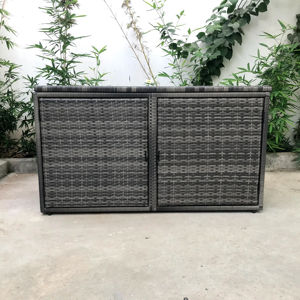 Caja de almacenamiento moderna de ratán gris para todo tipo de clima, juegos de muebles de jardín decorativos de Metal resistente a la intemperie para Villa con patio - Product Image 1