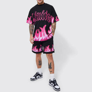 Camiseta personalizada y conjunto corto Streetwear Vintage impreso Sun Faded Boxy conjuntos de camisetas de gran tamaño para hombres - Product Image 3