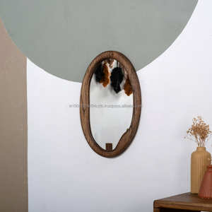 Espejo de Pared Redondo Art Deco KALATRI con Marco de Madera Ecológico Hecho a Mano - Product Image 4