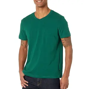Snelle Droge Mannen V-Hals T-Shirts Groothandel Casual V-Hals T-Shirt Topkwaliteit Comfortabele V-Hals T-Shirts Voor Heren Fles Groen