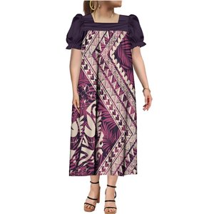 Robe Mumu de Micronésie élargie à ourlet imprimé par sublimation personnalisée pour femmes de grande taille Robe en dentelle à col carré et bouffante des îles du Pacifique - Product Image 4