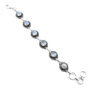 Rainbow Moonstone Sterling Silver Luxury Tennis Shape GIA Certified Platinum Plated Adjustable <b>Charm</b> <b>Bracelet</b> Handmade Jewelry - Product Image 3