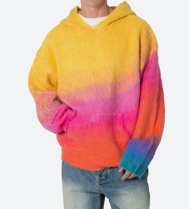 Suéter personalizado degradado de manga larga para hombre, cárdigan con capucha a rayas de punto borroso, prendas de punto informales decoradas en Jacquard para invierno - Product Image 5