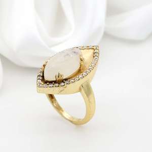 Boho <b>Moonstone</b> <b>Ring</b> Brass Jewelry for Women 18k Gold Plated Marquise Design Wholesale <b>Rings</b> - Product Image 4