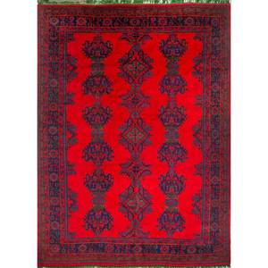 Alfombra Grande de Lana Anudada a Mano Aalam, Diseño Abstracto con Medallón Rojo Naranja, Rectangular, para el Hogar, Modelo Paem-337, para Entrada, Pasillo, Sala de Estar - Product Image 1