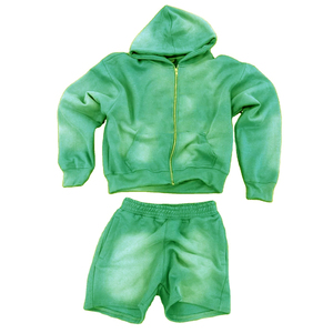 Conjunto de Sudadera con Capucha y Cremallera Personalizado con Pantalones Cortos, Ropa Casual Unisex, Color Sólido, Felpa Francesa de Algodón, Atuendo Otoñal, Corte Regular - Product Image 1