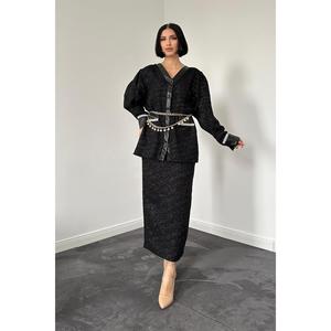 Ensemble de costume en twill noir pailleté pour femmes en vente en gros - Product Image 3