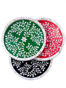 Bandeja de servicio de resina con incrustaciones de hueso en forma de rectángulo de la mejor calidad, diseño elegante pulido con mango de dos lados ecológico para hoteles - Product Image 6