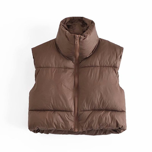 Ropa de invierno para mujer, ropa de calle de color sólido sin mangas con cremallera, chaleco de burbuja Globo, novedad - Product Image 4