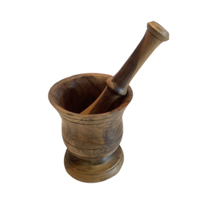 Mortero y Maja de madera Molinillo de especias de hierbas de estilo rústico Mezclador Masala Mortero y Maja de madera manual - Product Image 3