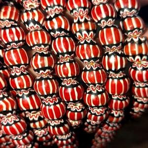 Authentic Handcrafted Vintage Venetian Style Old African Red Chevron <b>Crystal</b> <b>Lampwork</b> <b>Glass</b> <b>Beads</b> Wholesale Bulk Supply - Product Image 1