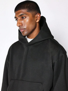 Jet <b>Black</b> Heavyweight Hoodies Men 450GSM Thick <b>Fleece</b> Pullover Warm Winter Streetwear Custom Logo Outerwear OEM Private Label - Product Image 4