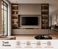 Unit TV Dinding Minimalis Modern KEJIA dengan Lampu LED Matte Taupe, Kabinet TV Media Terintegrasi, dan Display Kaca