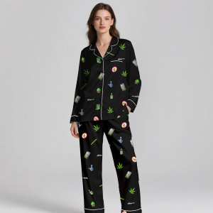 Digital Printed Breathable Luxury <b>Silk</b> Satin 2-Piece Pajama Set with Elastic Waistband Comfortable Summer Sleepwear for Adults - Product Image 3