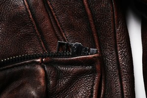 Veste de vol Vintage en cuir de vachette marron pour hommes manteau en cuir véritable Slim High Street fermeture éclair à la mode motard toile d'hiver - Product Image 6