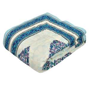 Cotton Double Size <b>Quilt</b> with Rajai Hand Block Print Customized Kantha Pattern for Light Winters Blue Paan (150x225 Cm) - Product Image 2