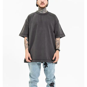 T-shirt surdimensionné en coton tricoté pour hommes, respirant, logo personnalisé, tendance OEM, sur mesure, avec options de taille en gros - Product Image 5