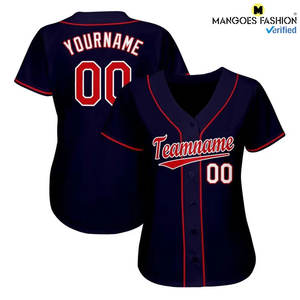 Maillot de baseball personnalisé de qualité supérieure imprimé par sublimation, bleu marine, rouge et blanc, respirant, avec fermeture à cordon court, haute qualité, pour le sport - Product Image 2