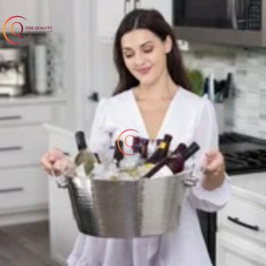 Cubo de hielo de Metal plateado de alta calidad con asas, Enfriador de cerveza de vino y decoración de fiesta, elegante para suministros de refrigeración de champán - Product Image 2