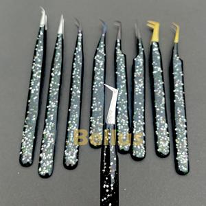 Pinzas profesionales negras para pestañas, punta de volumen de fibra, puntas recubiertas de Plasma de acero inoxidable, herramienta de pinzas de extensión de pestañas - Product Image 5