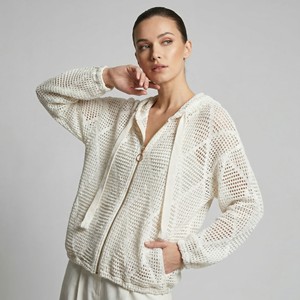 Sudadera Casual con Capucha y Cierre de Cremallera, Patrón Geométrico, Temporada de Primavera, 90% Viscosa - Product Image 1