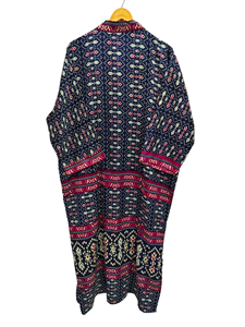 Albornoz Multi Color Robe Mujer Ropa de noche Bata larga, Estampado floral Indio Vintage Seda reciclada Sari Kimono, - Product Image 5