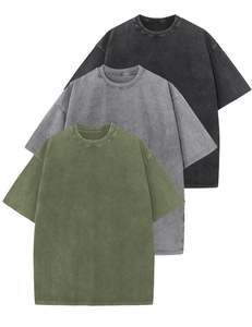 T-shirts pour hommes en coton surdimensionné unisexe décontracté coupe ample éponge solide lavage basique hauts meilleur Streetwear fabrication en gros - Product Image 2