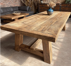 Table à manger écologique en bois massif faite à la main carrée moderne pour décor de maison de campagne - Product Image 1