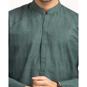 Kurta Verde Bordada para Hombre, Cierre Elegante, Corte Entallado - Product Image 5