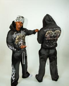 OEM Sun Faded Premium Vintage Distressed Survêtement Dtg Imprimé Graphique Plus Size Baggy Pants Flare Pantalon et Ensemble de sweat à capuche pour - Product Image 2