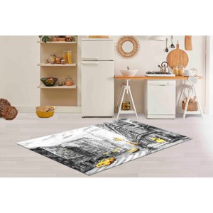 Tapis gris jaune, tapis imprimé avec vue sur New York, tapis à poils doux - Product Image 3